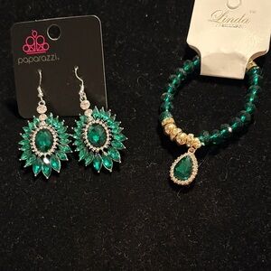 Paparazzi Emerald Green and Silver Teardrop Earrings